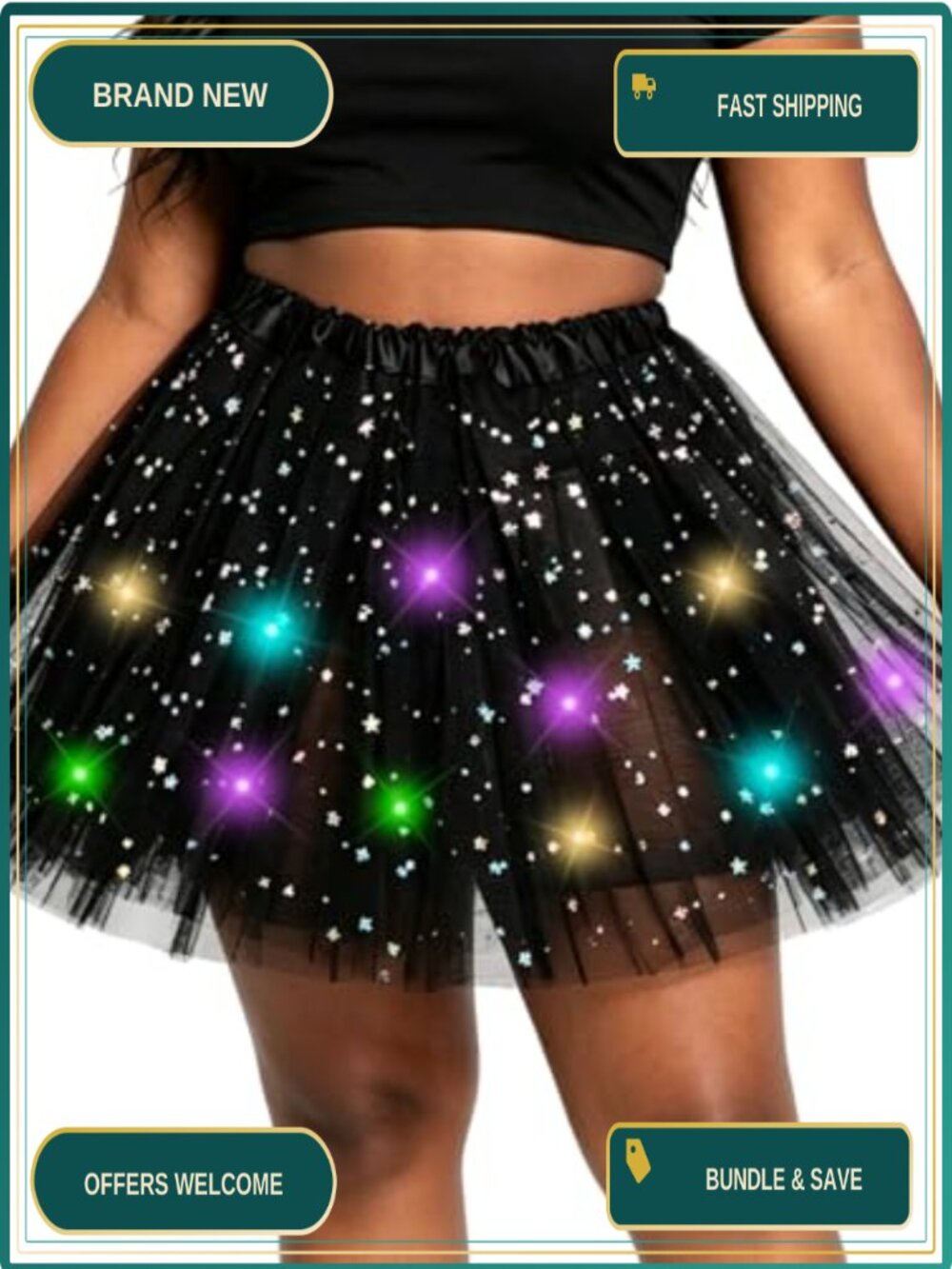 Women's LED Tutu Skirt Layered Tulle Ballet Skirt Sequin Costume